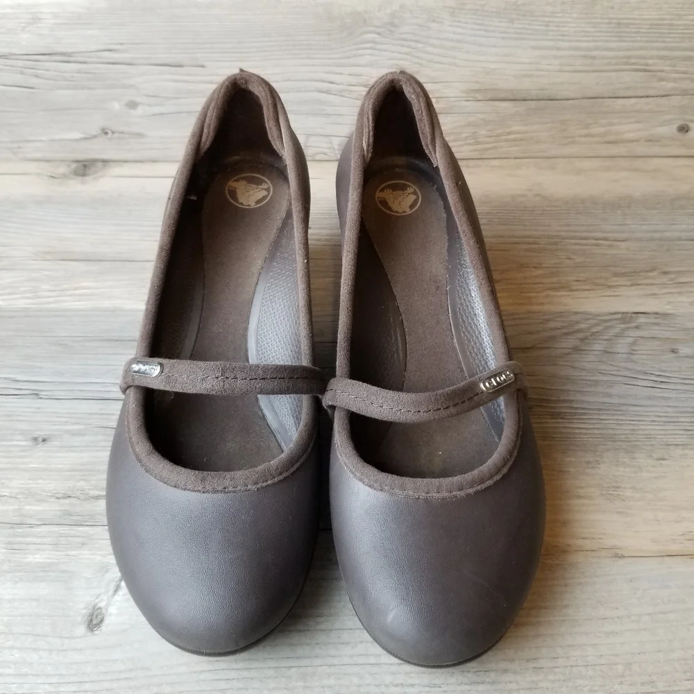 Crocs Brown Casey Mary Jane Semi Wedge Heel Shoes